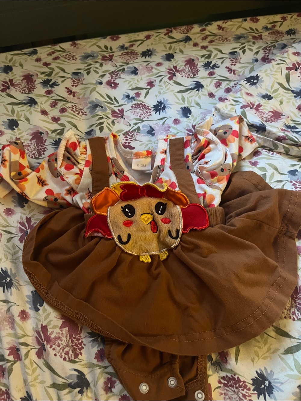 Baby Brown Turkey Dress Romper with Orange & Red Accents